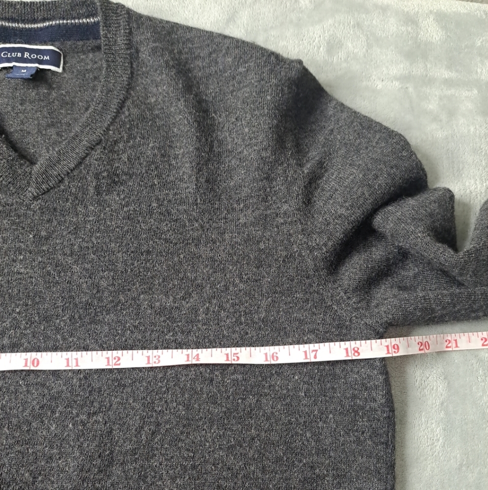 Club Room Men's Ribbed Trim V-Neck Sweater Dark Charcoal Size Medium Long Slv - Picture 12 of 15